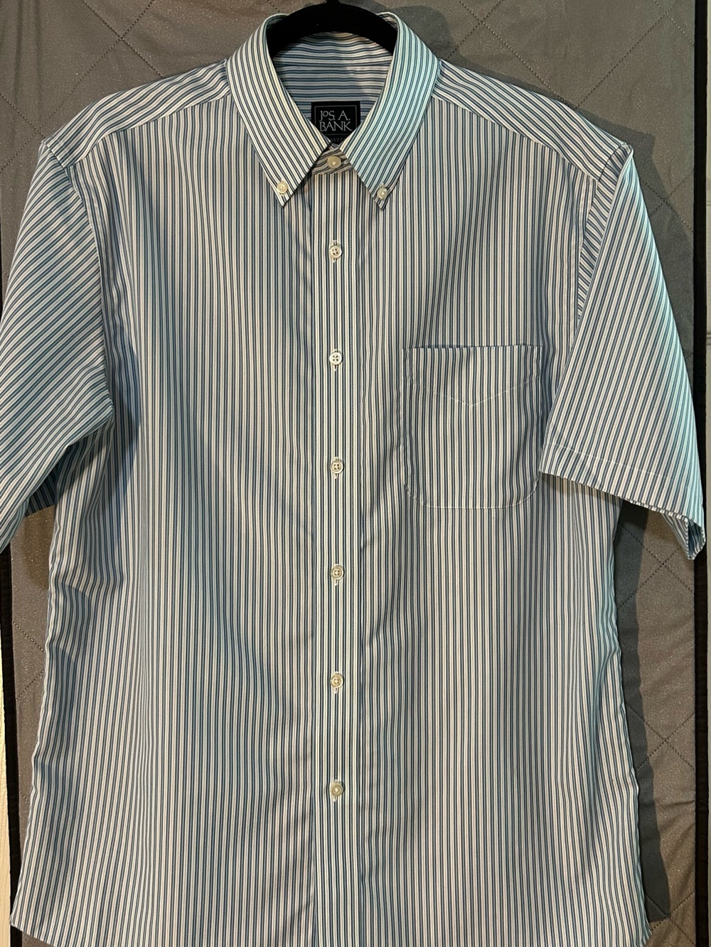 Jos. A. Bank Men’s Blue and White Striped Short Sleeve Button-Down Shirt